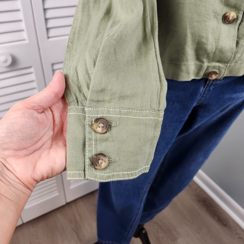 Rachel Zoe 100% Linen Button Top Small Army Green - Picture 3 of 7